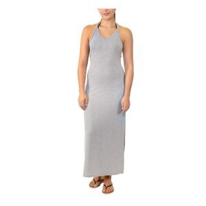 MIKEN Women's Gray Racerback Maxi Slit Dress Deep V Neck Swimsuit Cover Up XS